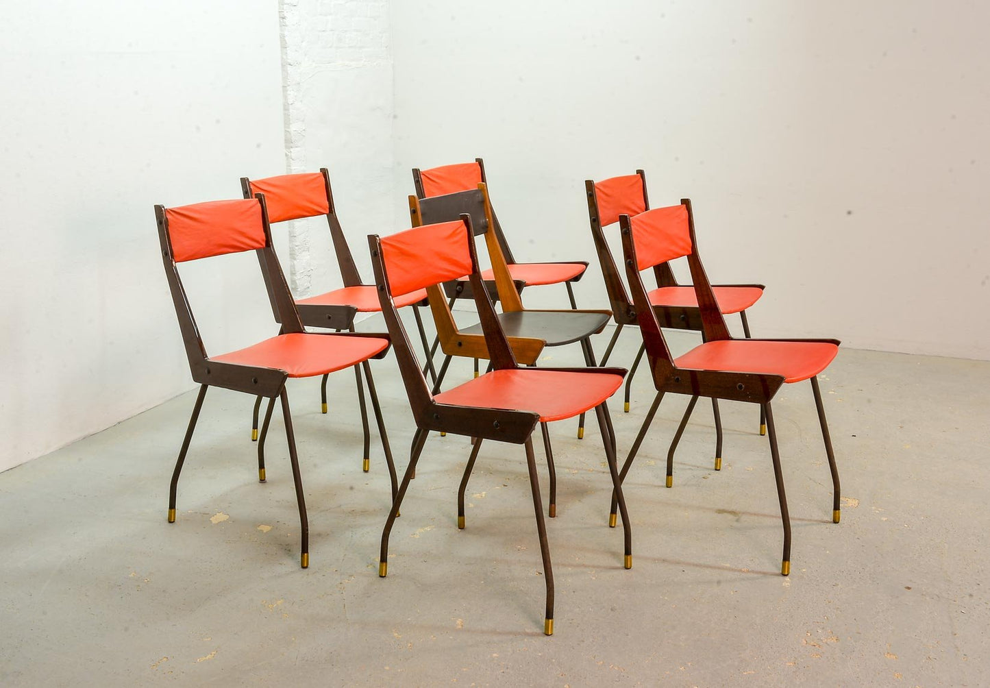 Italian Red Leatherette Dining Chairs by Gianfranco Frattini for R&B, 1950s, Set of 6