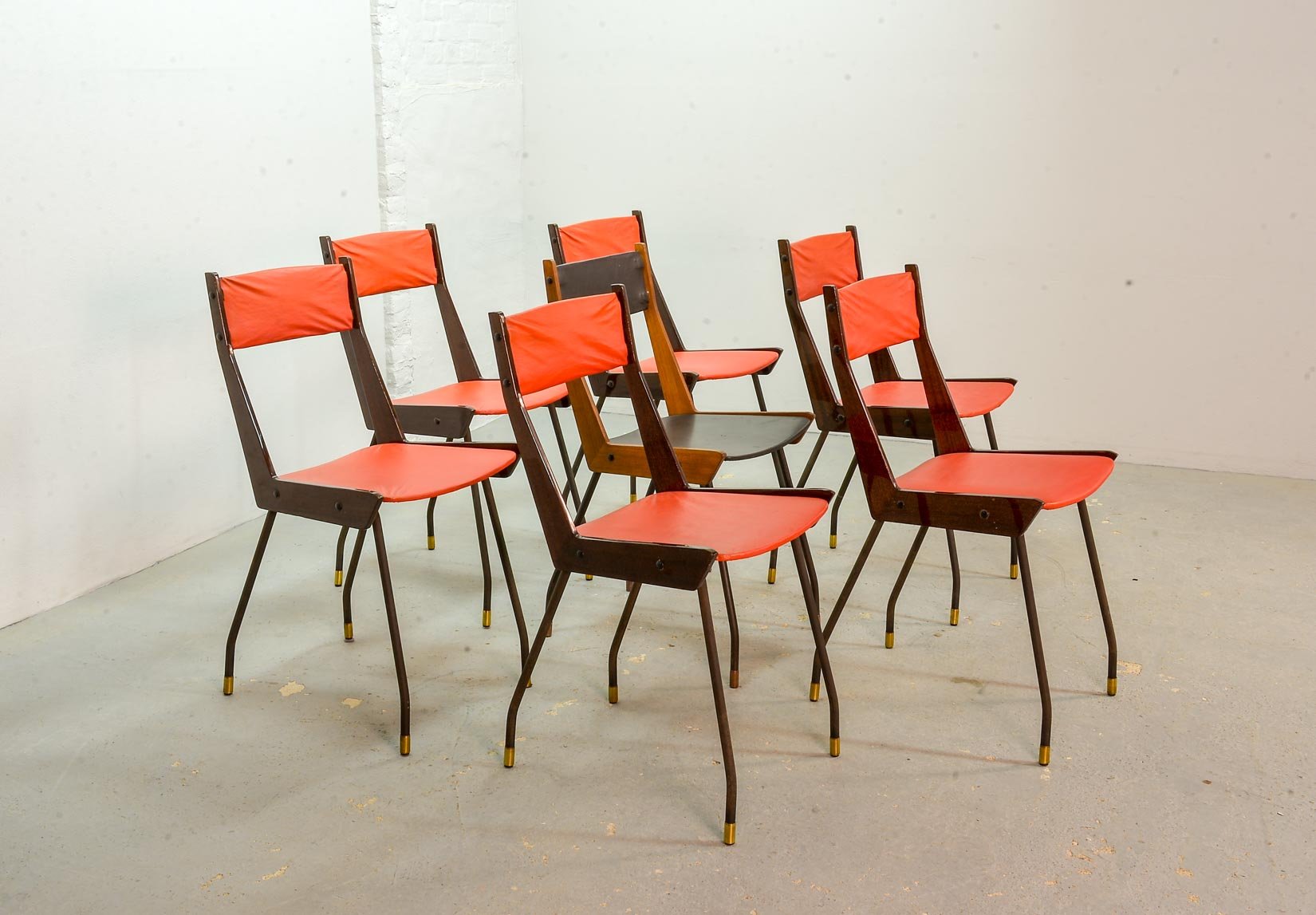 Italian Red Leatherette Dining Chairs by Gianfranco Frattini for R&B, 1950s, Set of 6