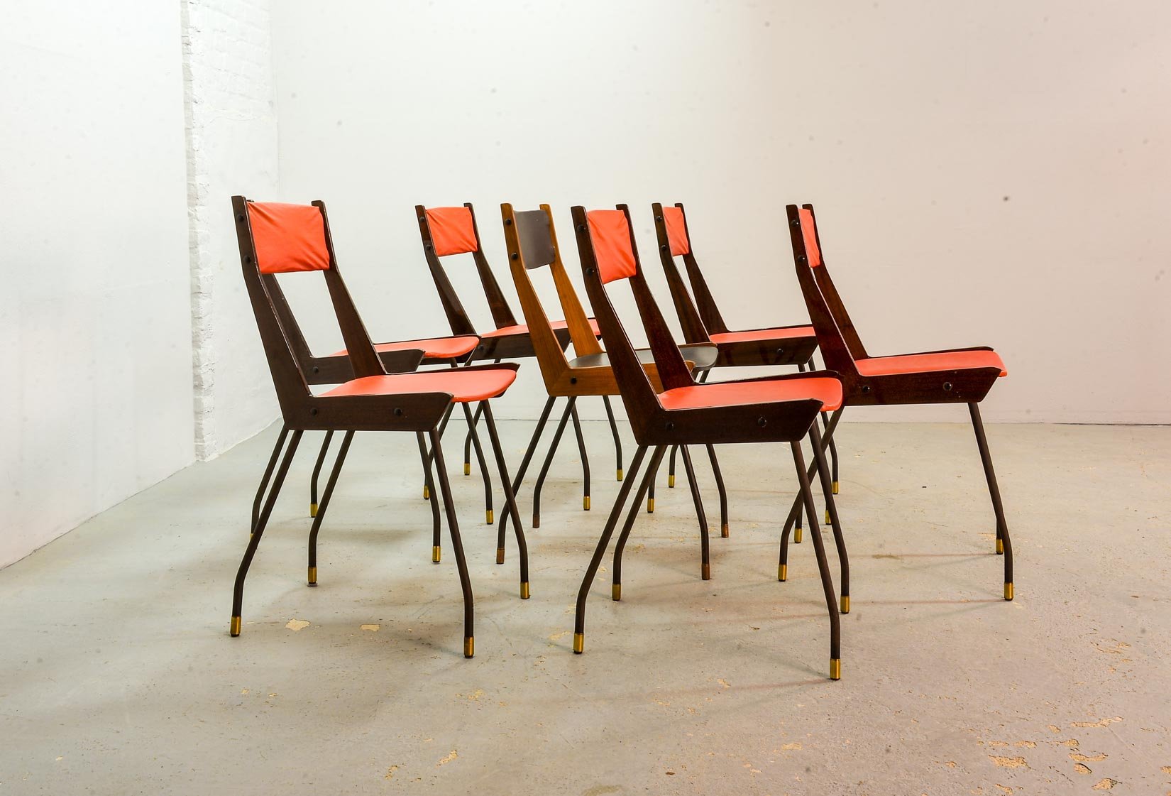 Italian Red Leatherette Dining Chairs by Gianfranco Frattini for R&B, 1950s, Set of 6