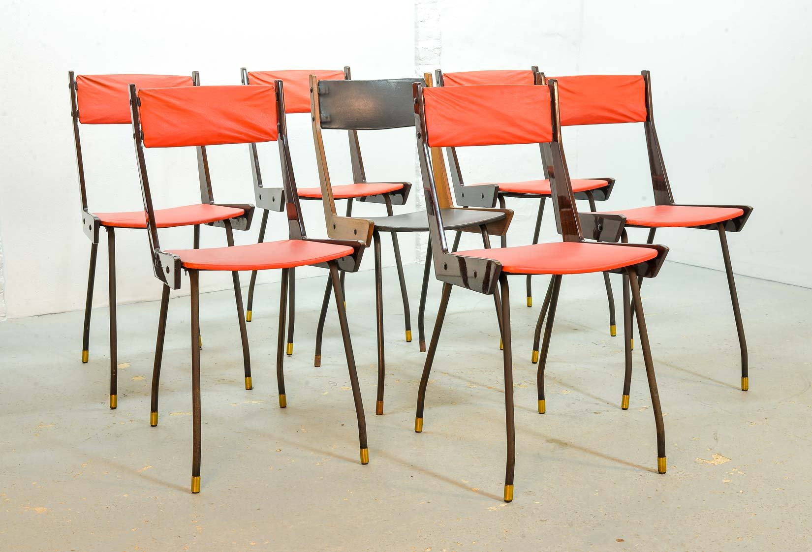 Italian Red Leatherette Dining Chairs by Gianfranco Frattini for R&B, 1950s, Set of 6