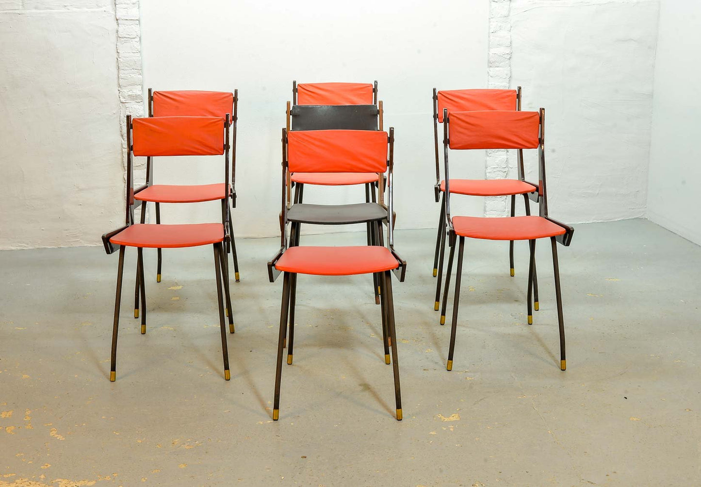 Italian Red Leatherette Dining Chairs by Gianfranco Frattini for R&B, 1950s, Set of 6