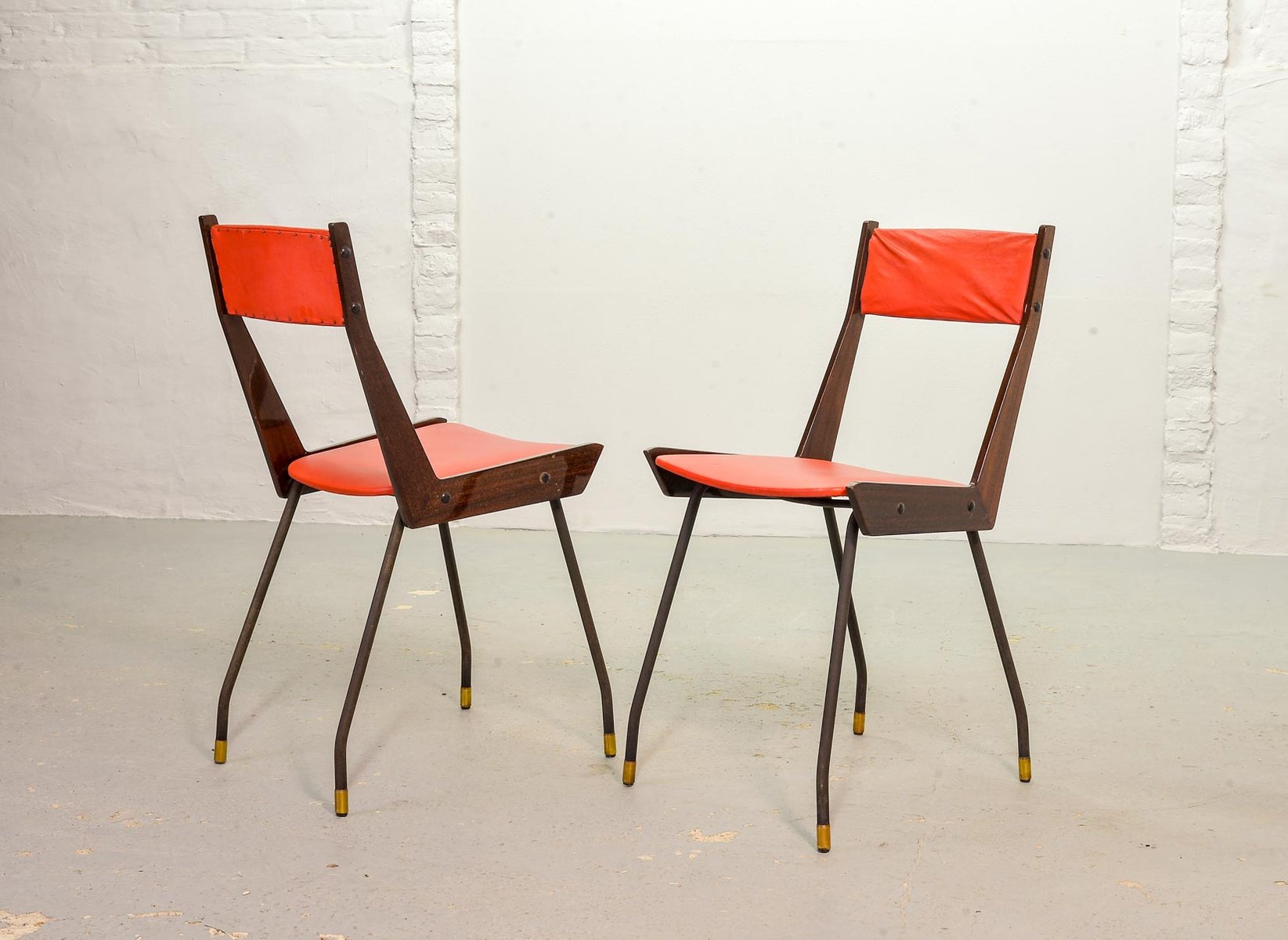 Italian Red Leatherette Dining Chairs by Gianfranco Frattini for R&B, 1950s, Set of 6