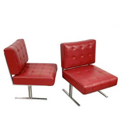 Italian Red Leatherette Lounge Chairs in the Style of Robert Haussmann for de Sede, 1950s, Set of 2-JDR-1126225