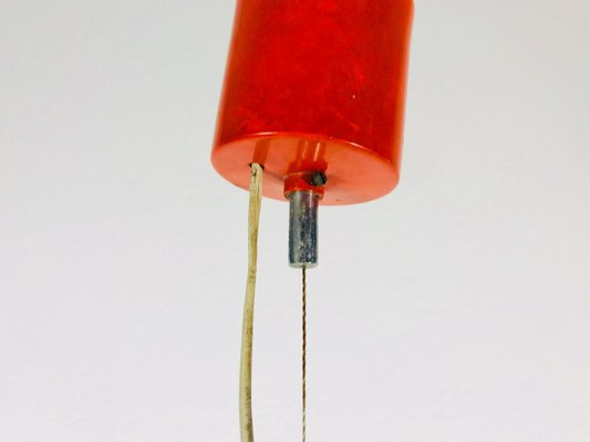 Italian Red Metal and Opaline Glass Ceiling Lamp, 1970s-PUK-555406