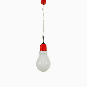 Italian Red Metal and Opaline Glass Ceiling Lamp, 1970s-PUK-555406