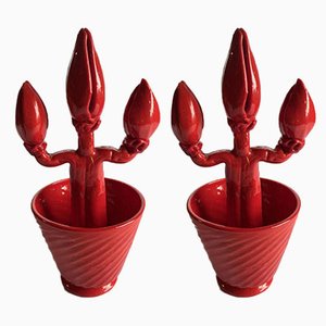 Italian Red Murano Glass Cacti by Napoleone Martinuzzi for Pauly & C. Venezia, 1970s, Set of 2-ECV-772517