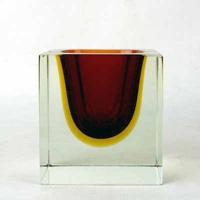 Italian Red Sommerso Murano Glass Block Ashtray attributed to Flavi Poli for Seguso, 1960s-MH-1817114