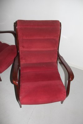 Italian Red Velvet and Walnut Lounge Chairs from Arredamenti Corallo, 1950s, Set of 2-EH-727326