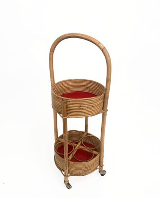 Italian Red Velvet, Bamboo & Rattan Bar Trolley, 1960s-JDR-1125969