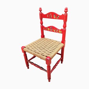 Italian Red Wood and Rope Rush Kids Children Chair with Disney Graphics-EUP-924697