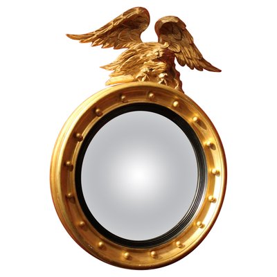 Italian Regency Round Giltwood and Ebonized Convex Mirror with Carved Eagle-AXE-1433392