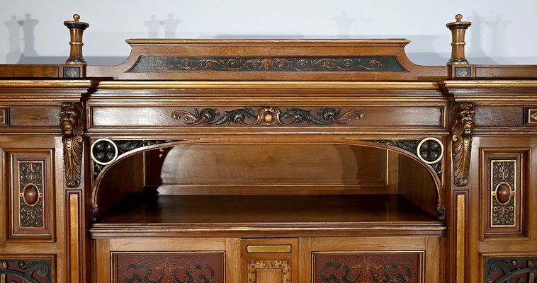 Italian Renaissance Walnut Work Cabinet and Desk, 1900, Set of 2-RVK-2020023