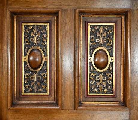 Italian Renaissance Walnut Work Cabinet and Desk, 1900, Set of 2-RVK-2020023