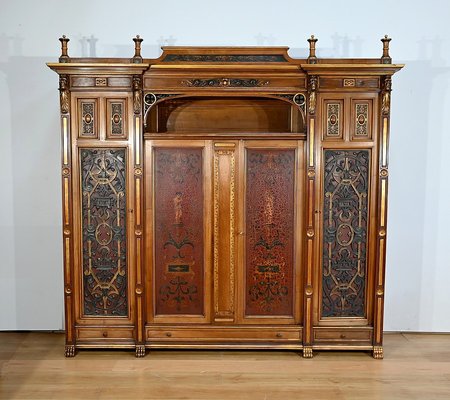 Italian Renaissance Walnut Work Cabinet and Desk, 1900, Set of 2-RVK-2020023