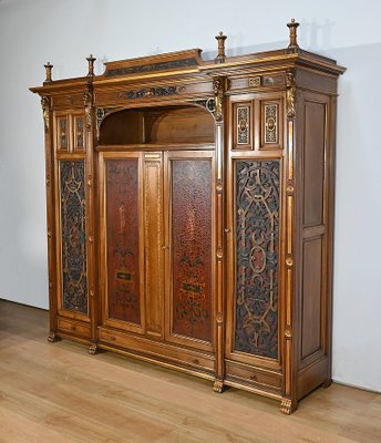 Italian Renaissance Walnut Work Cabinet and Desk, 1900, Set of 2-RVK-2020023