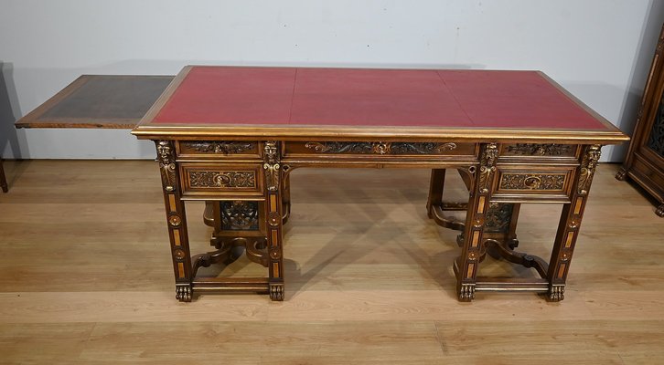 Italian Renaissance Walnut Work Cabinet and Desk, 1900, Set of 2-RVK-2020023