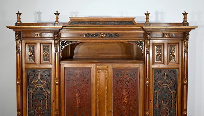 Italian Renaissance Walnut Work Cabinet and Desk, 1900, Set of 2-RVK-2020023