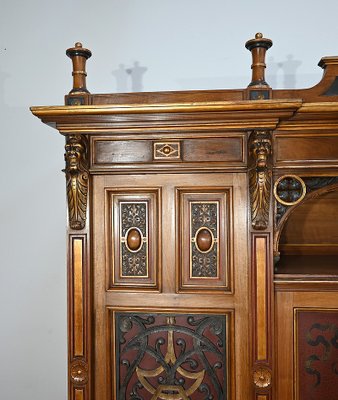 Italian Renaissance Walnut Work Cabinet and Desk, 1900, Set of 2-RVK-2020023