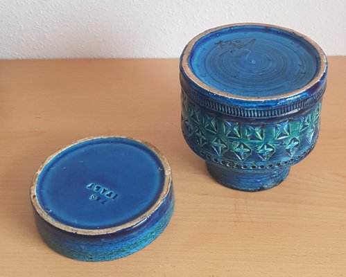 Italian Rimini Blue Vase and Ashtray from Bitossi, 1960s, Set of 2-QDP-1298662