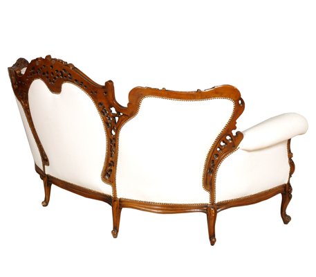 Italian Rococo Hand Carved Walnut and Leather Sofa and Armchairs Set from Atelier Cadorin, 1930s, Set of 3-NJV-709363