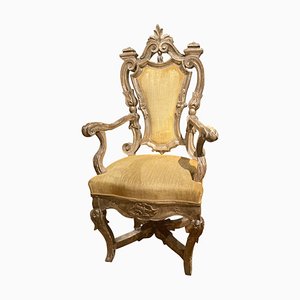 Italian Rococo Silver Mecca Giltwood Throne Armchair, Rome, 18th Century-AXE-1433418