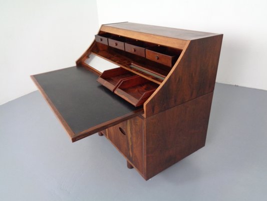 Italian Rosewood & Leather Tambour Writing Desk by Gianfranco Frattini for Bernini, 1964-RDW-999689