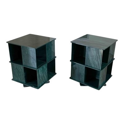 Italian Rotating Green Marble & Acrylic Glass Nightstands, 1970s, Set of 2-RPH-889133