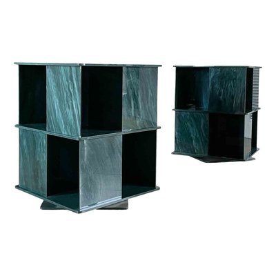 Italian Rotating Green Marble & Acrylic Glass Nightstands, 1970s, Set of 2-RPH-889133