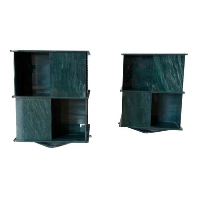 Italian Rotating Green Marble & Acrylic Glass Nightstands, 1970s, Set of 2-RPH-889133