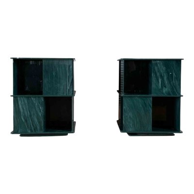 Italian Rotating Green Marble & Acrylic Glass Nightstands, 1970s, Set of 2-RPH-889133