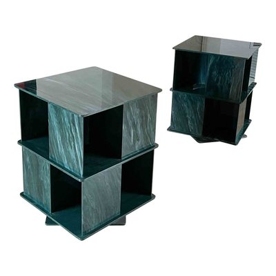 Italian Rotating Green Marble & Acrylic Glass Nightstands, 1970s, Set of 2-RPH-889133