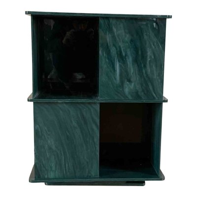 Italian Rotating Green Marble & Acrylic Glass Nightstands, 1970s, Set of 2-RPH-889133