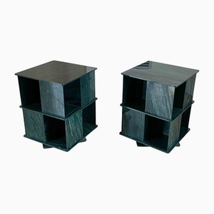 Italian Rotating Green Marble & Acrylic Glass Nightstands, 1970s, Set of 2-RPH-889133