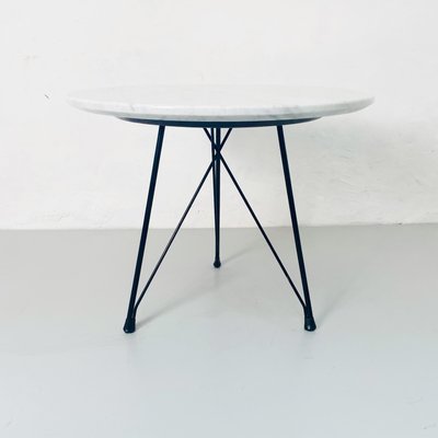 Italian Round Coffee Table in Marble & Black Enamelled Metal, 1960s-GDD-1283925