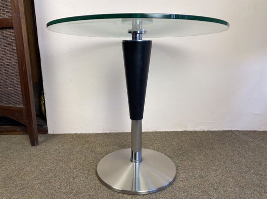 Italian Round Coffee Table with Tapered Leg & Glass Top, 1980s-WZZ-776205