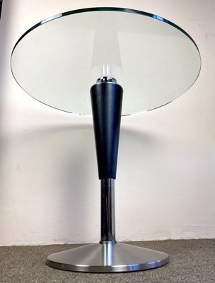 Italian Round Coffee Table with Tapered Leg & Glass Top, 1980s-WZZ-776205