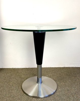 Italian Round Coffee Table with Tapered Leg & Glass Top, 1980s-WZZ-776205