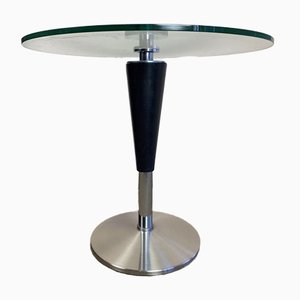 Italian Round Coffee Table with Tapered Leg & Glass Top, 1980s-WZZ-776205