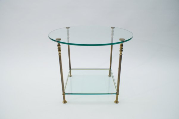 Italian Round Glass and Brass Coffee Table, 1970s-KQB-620049