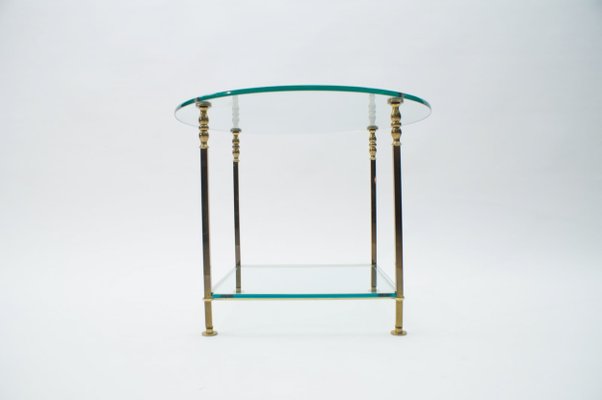 Italian Round Glass and Brass Coffee Table, 1970s-KQB-620049