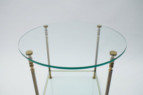 Italian Round Glass and Brass Coffee Table, 1970s-KQB-620049