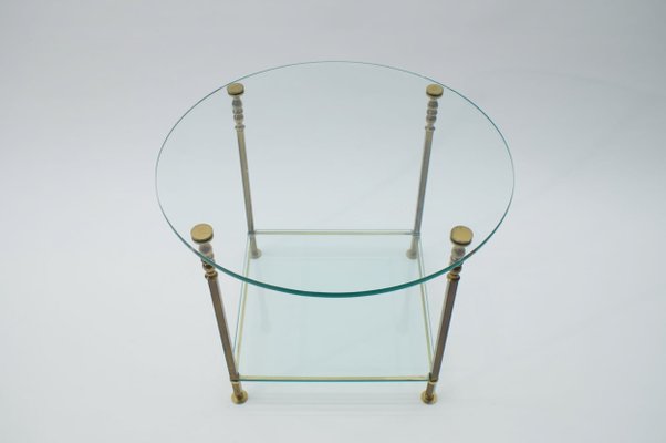 Italian Round Glass and Brass Coffee Table, 1970s-KQB-620049