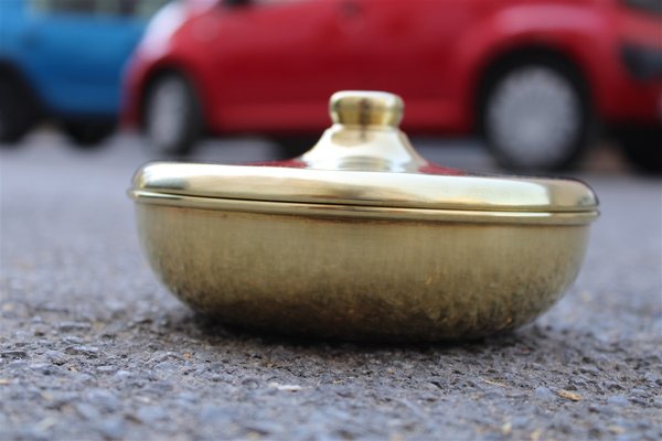 Italian Round Golden Brass Tobacco Box, 1970s-EH-703940