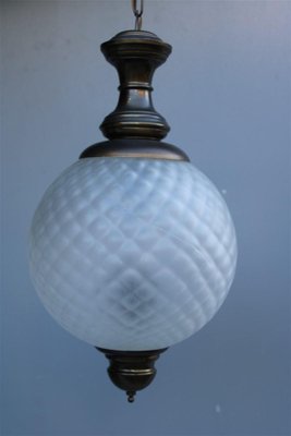 Italian Round Lantern in Murano Glass and Burnished Brass, 1950s-EH-1394948