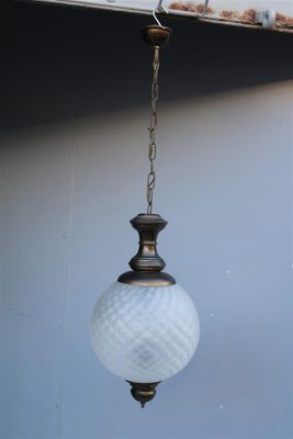 Italian Round Lantern in Murano Glass and Burnished Brass, 1950s-EH-1394948