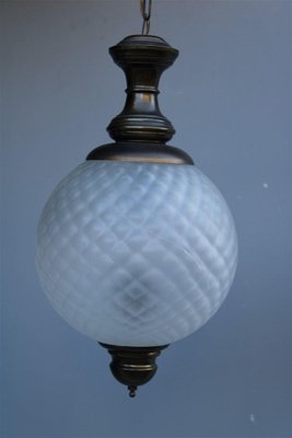 Italian Round Lantern in Murano Glass and Burnished Brass, 1950s-EH-1394948