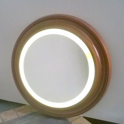 Italian Round Mirror with Teak Frame, 1960s-EI-165036