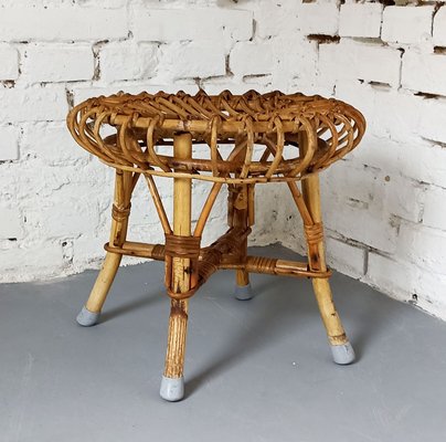 Italian Round Rattan and Bamboo Stool by Franco Albini, 1960s-LCV-1704860