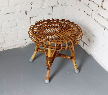 Italian Round Rattan and Bamboo Stool by Franco Albini, 1960s-LCV-1704860