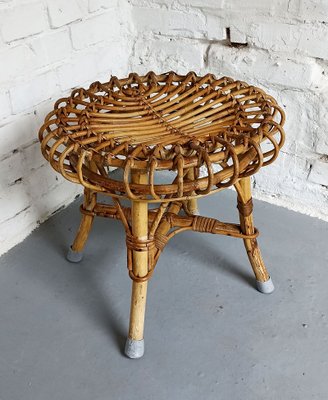 Italian Round Rattan and Bamboo Stool by Franco Albini, 1960s-LCV-1704860